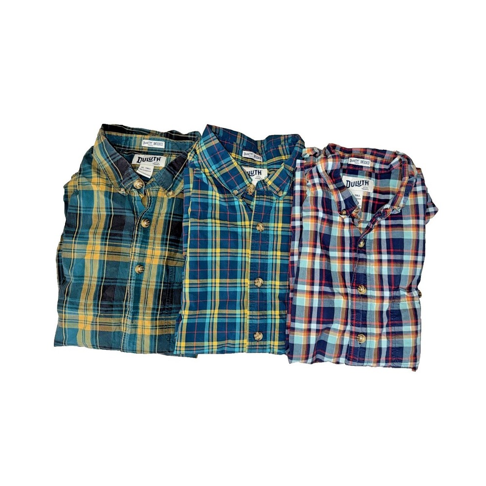Duluth Trading Mens XL Tall Plaid Short Sleeve Relaxed Fit Button Shirt Bundle 3